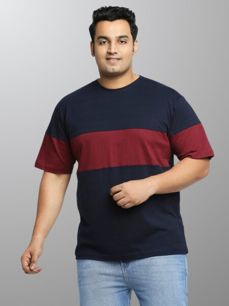 Men's Plus Size Cotton Single Stripe T-Shirt - Navy & Burgundy