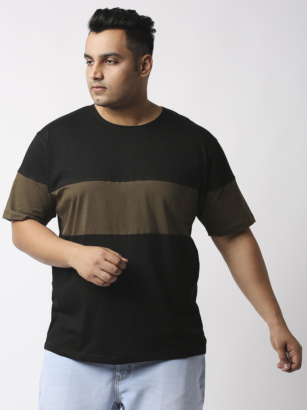 Men's Plus Size Cotton Single Stripe T-Shirt