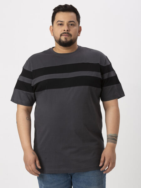 Men's Plus Size Cotton Double Stripe T-Shirt - Black & Grey