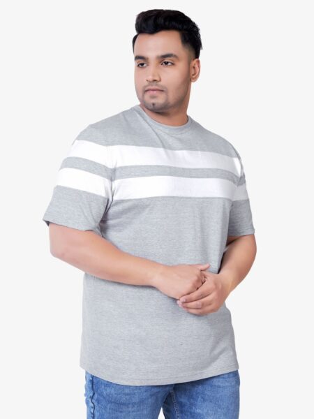 Men's Plus Size Cotton Double Stripe T-Shirt - White & Grey