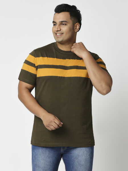 Men's Plus Size Cotton Double Stripe T-Shirt - Olive & Musturd