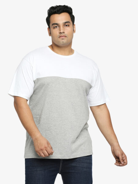 Men's Plus Size Cotton Color Block T-Shirt - White & Grey