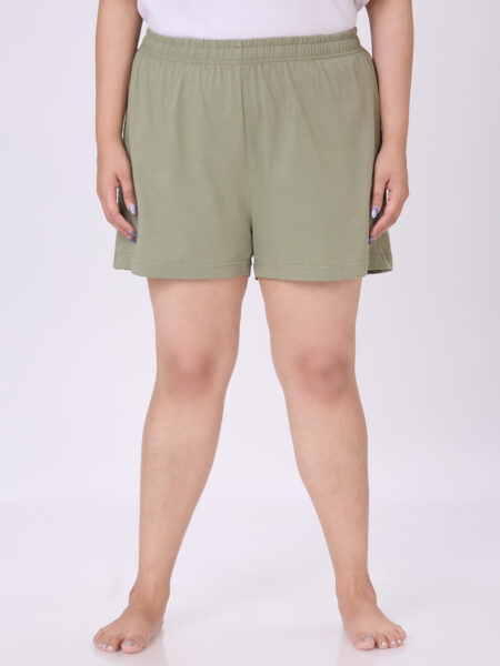 Women's Plus Size Cotton Lounge Shorts - Light Olive