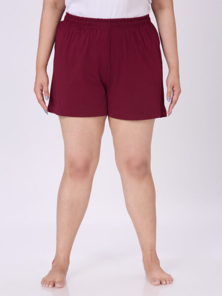 Women's Plus Size Cotton Lounge Shorts - Burgundy