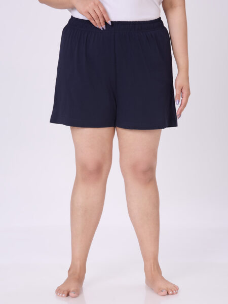 Women's Plus Size Cotton Lounge Shorts - Navy Blue