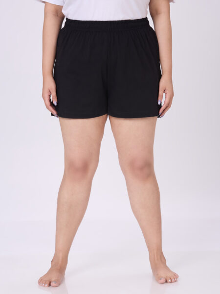 Women's Plus Size Cotton Lounge Shorts - Black