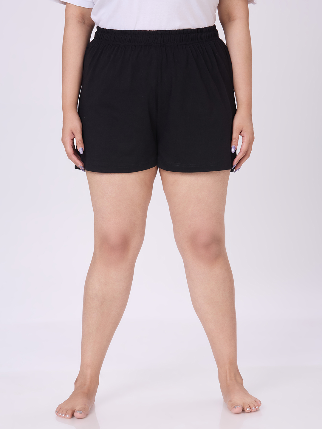 Women's Plus Size Cotton Lounge Shorts - Black