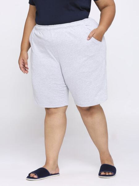 Women's Plus Size Cotton Knee Length Shorts - Grey Melange
