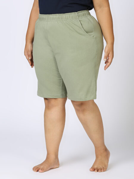 Women's Plus Size Cotton Knee Length Shorts - Light Olive