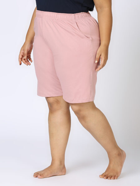 Women's Plus Size Cotton Knee Length Shorts - Dusky Pink