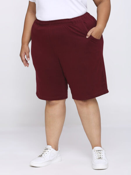 Women's Plus Size Cotton Knee Length Shorts - Burgundy