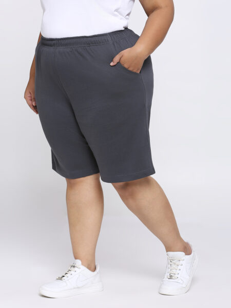 Women's Plus Size Cotton Knee Length Shorts - Dark Grey