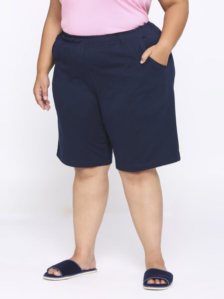 Women's Plus Size Cotton Knee Length Shorts - Navy Blue