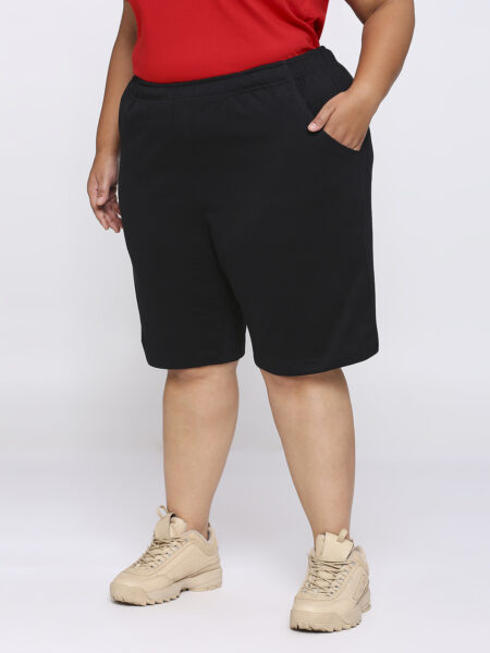 Women's Plus Size Cotton Knee Length Shorts - Black
