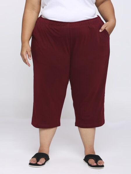Women's Plus Size Cotton Capri - Burgundy