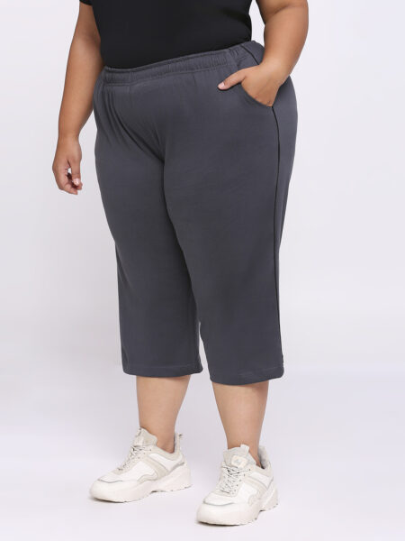 Women's Plus Size Cotton Capri - Dark Grey