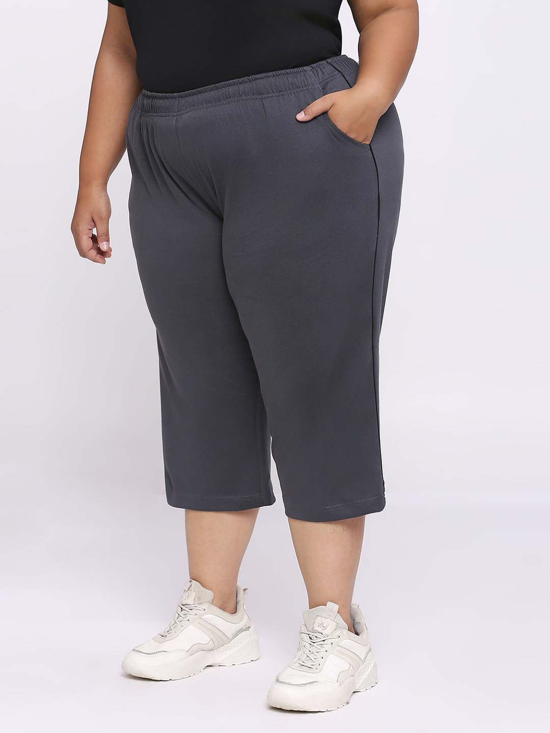 Women's Plus Size Cotton Capri - Dark Grey