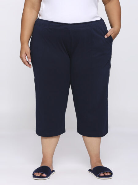 Women's Plus Size Cotton Capri - Navy Blue