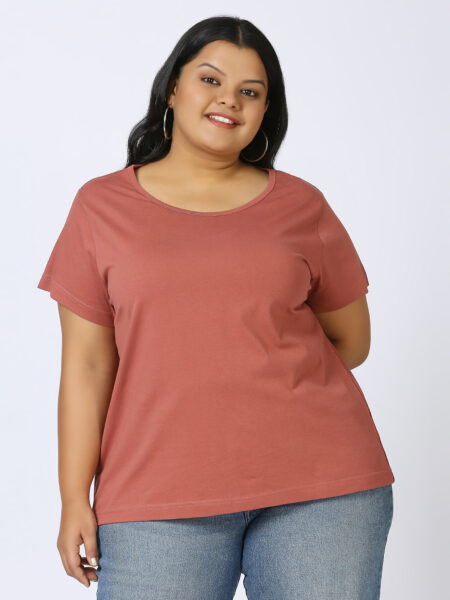 Women's Plus Size Cotton T-Shirt - Rust Pink