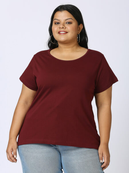Women's Plus Size Cotton T-Shirt - Burgundy