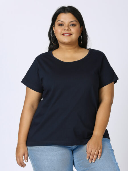 Women's Plus Size Cotton T-Shirt - Navy Blue