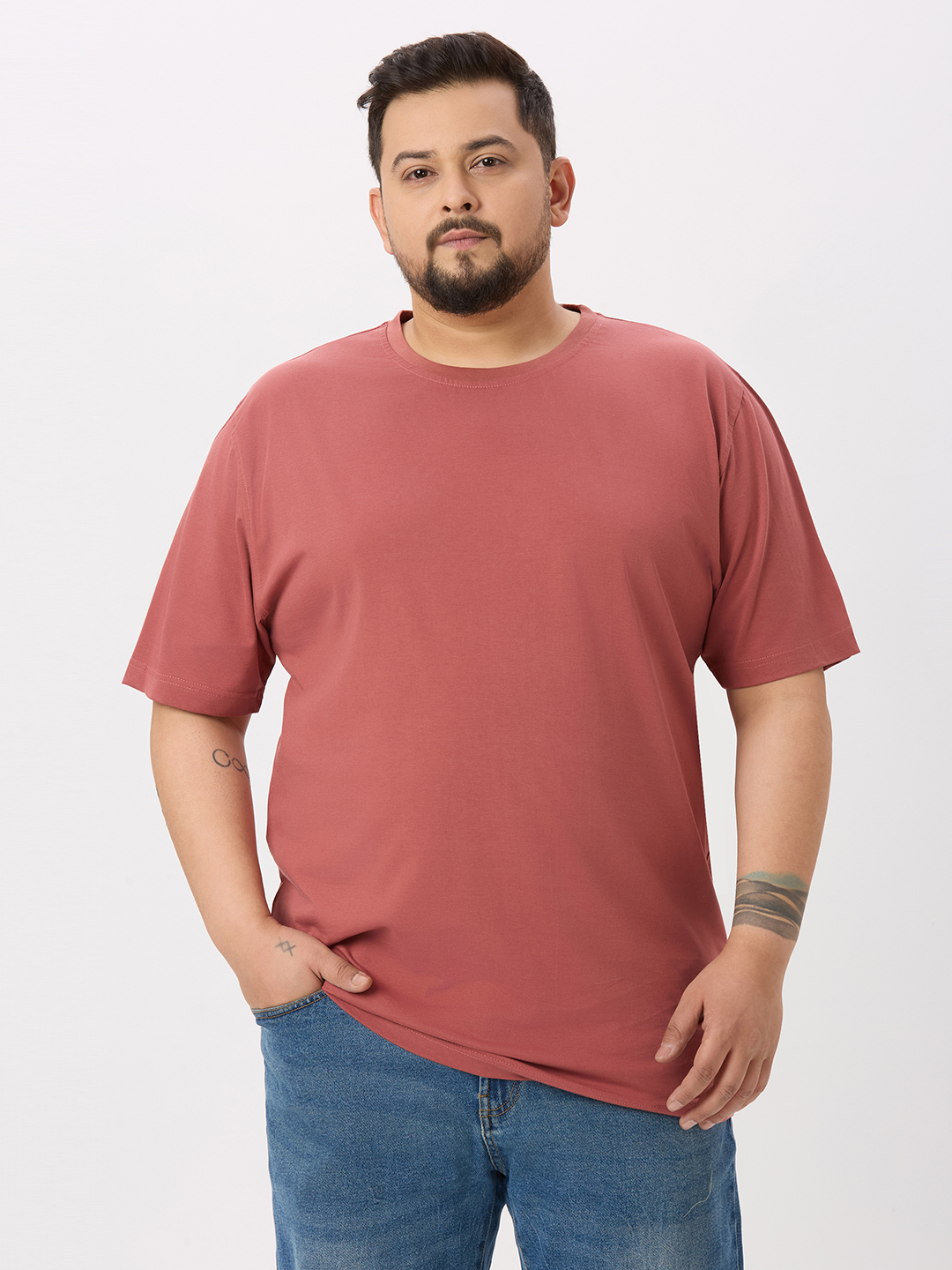 Men's Plus Size Cotton T-Shirt - Rust Pink