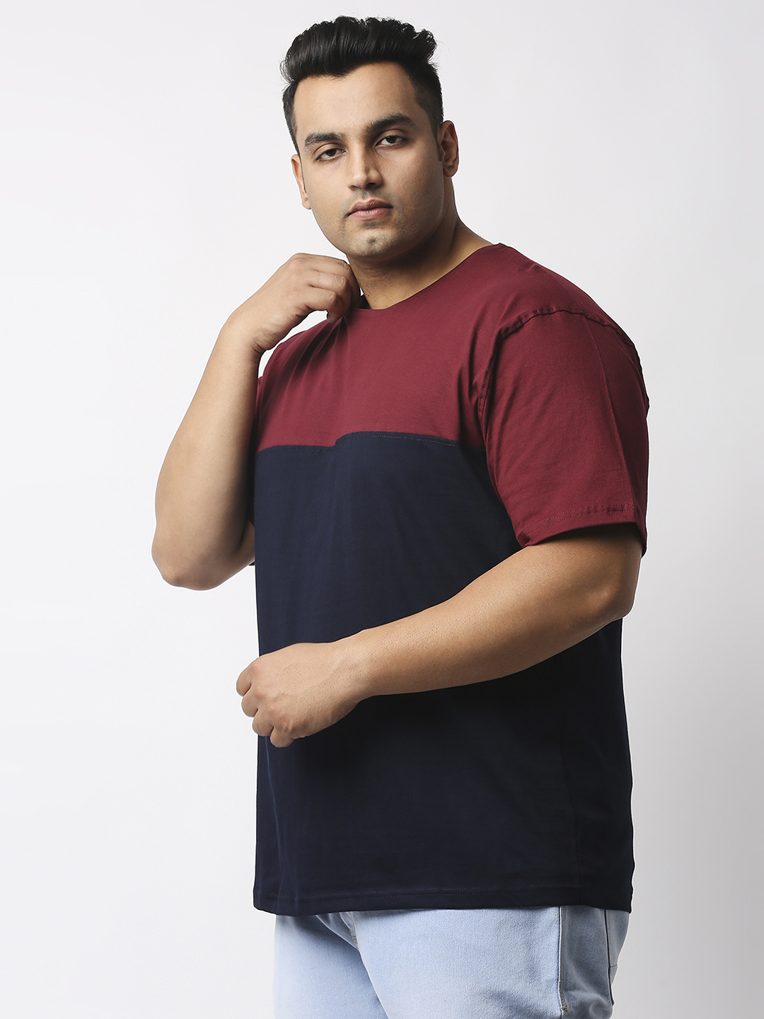 Men's Plus Size Cotton Color Block T-Shirt - Image 2