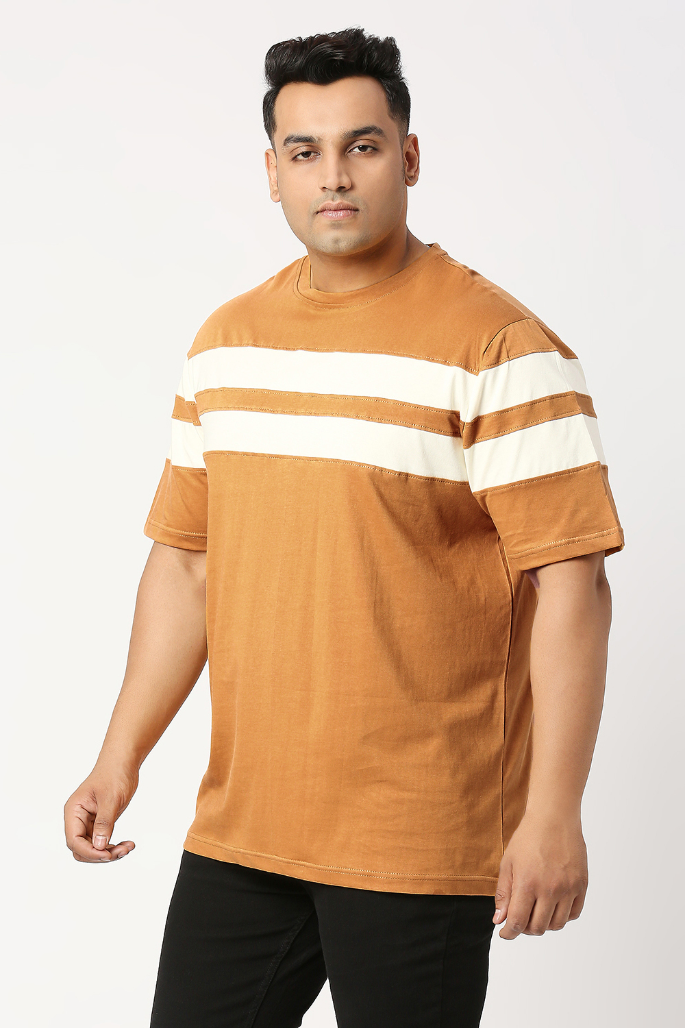 Men's Plus Size Cotton Double Stripe T-Shirt - Image 2