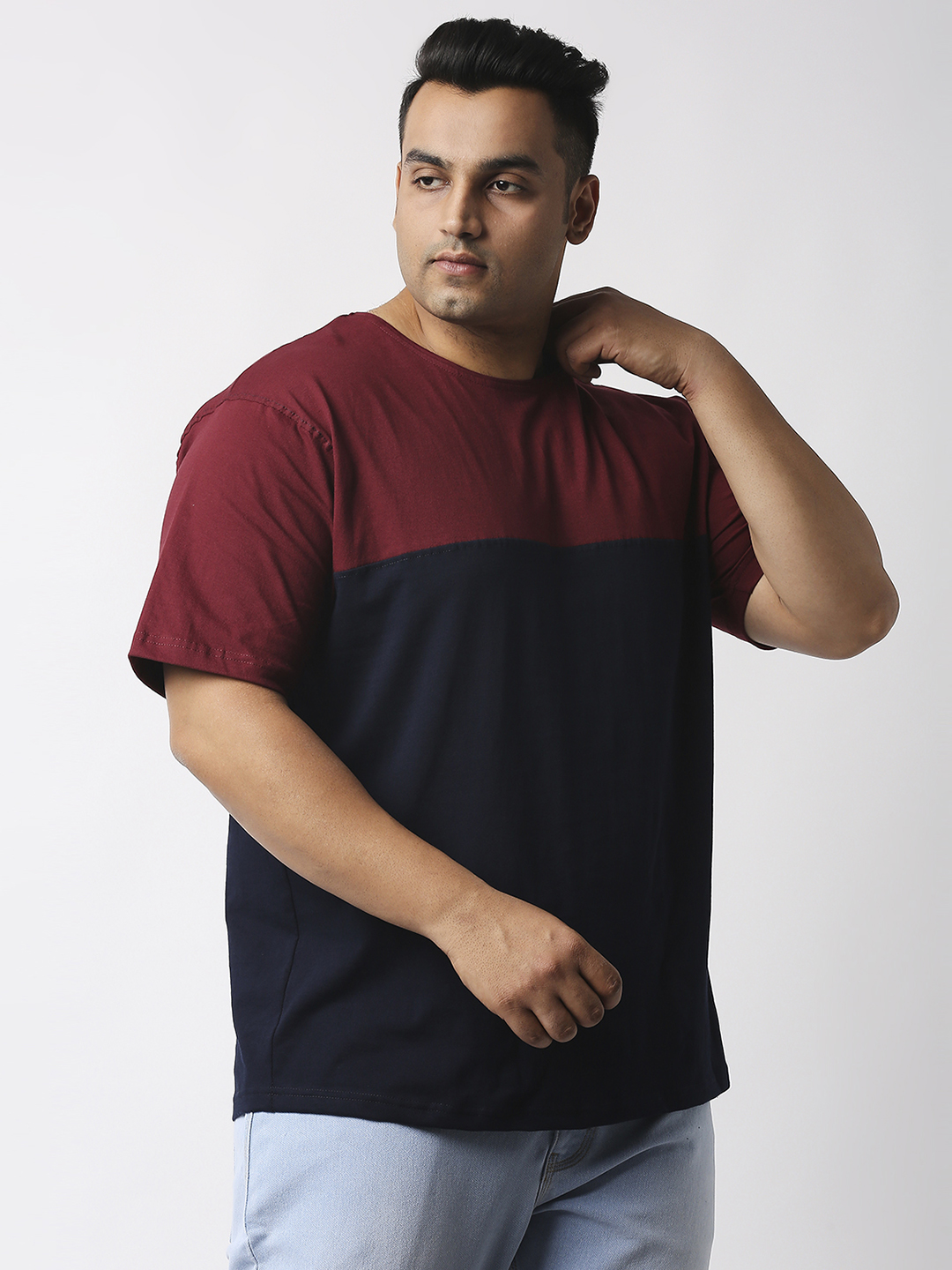 Men's Plus Size Cotton Color Block T-Shirt - Image 3