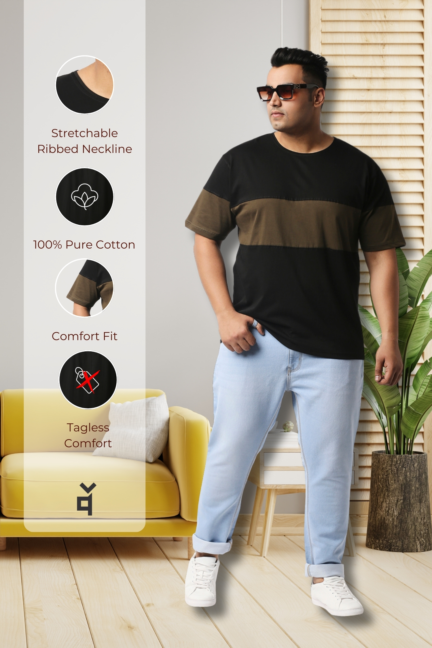 Men's Plus Size Cotton Single Stripe T-Shirt - Image 6