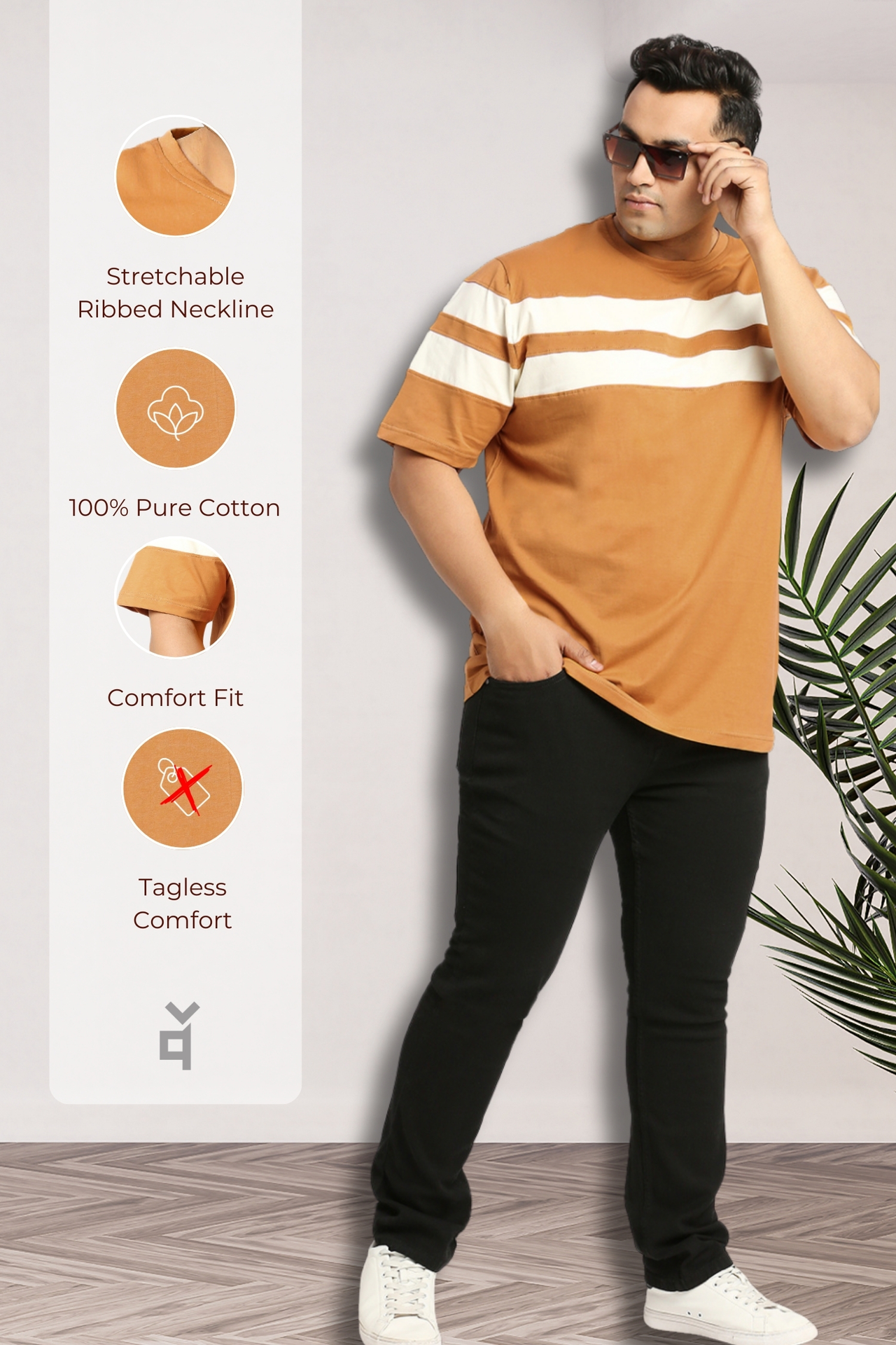 Men's Plus Size Cotton Double Stripe T-Shirt - Image 6