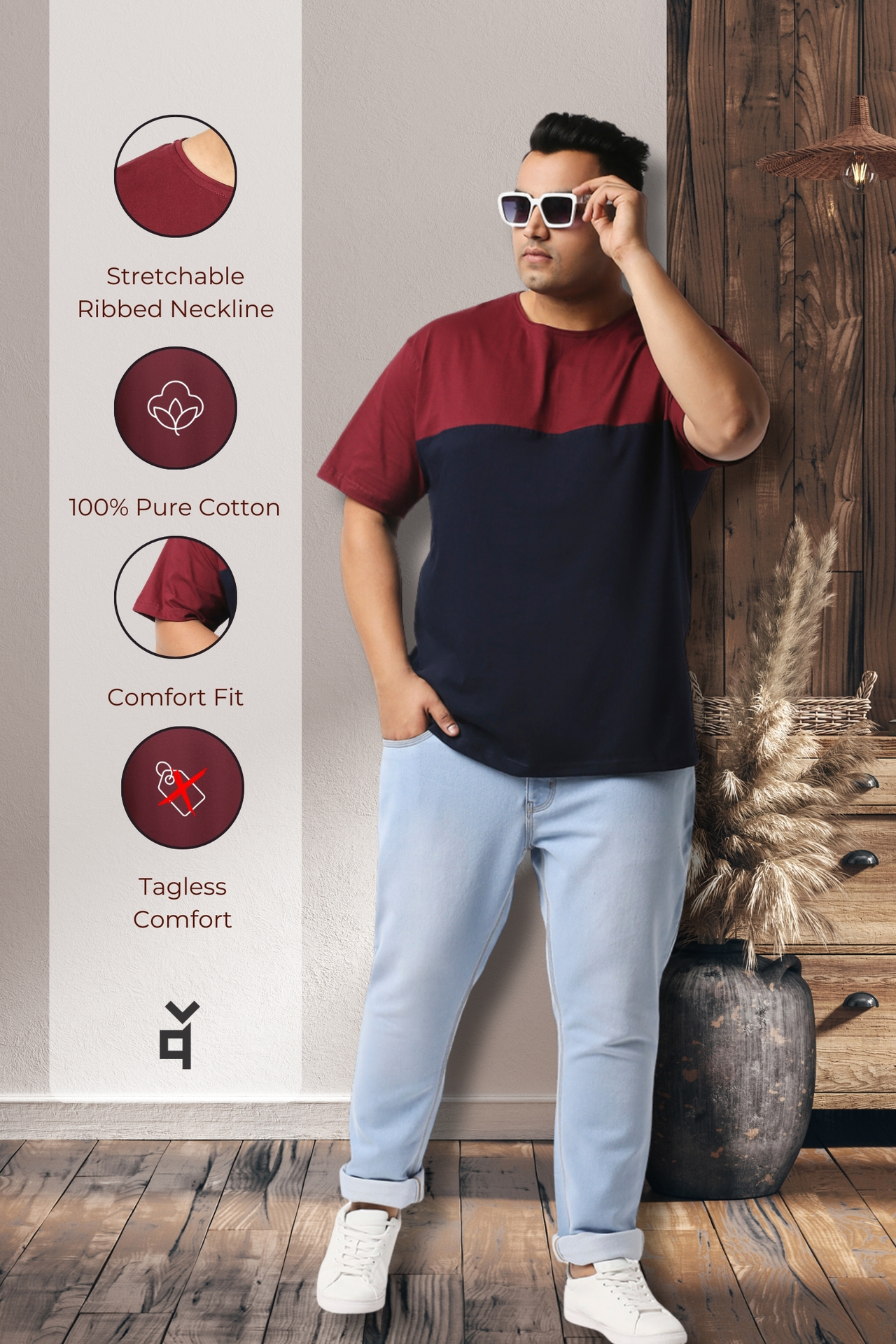 Men's Plus Size Cotton Color Block T-Shirt - Image 6