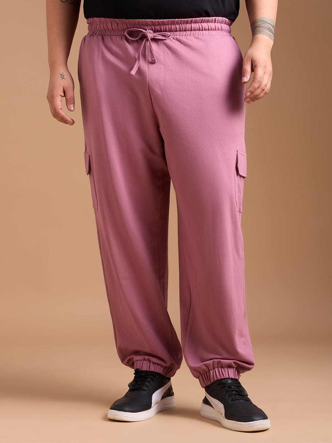 Men's Plus Size Cotton Cargo Joggers - Dusky Pink