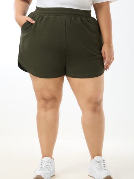 Women's Plus Size Cotton Casual Shorts - Olive