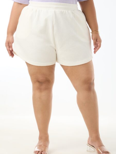 Women's Plus Size Cotton Casual Shorts - Off White