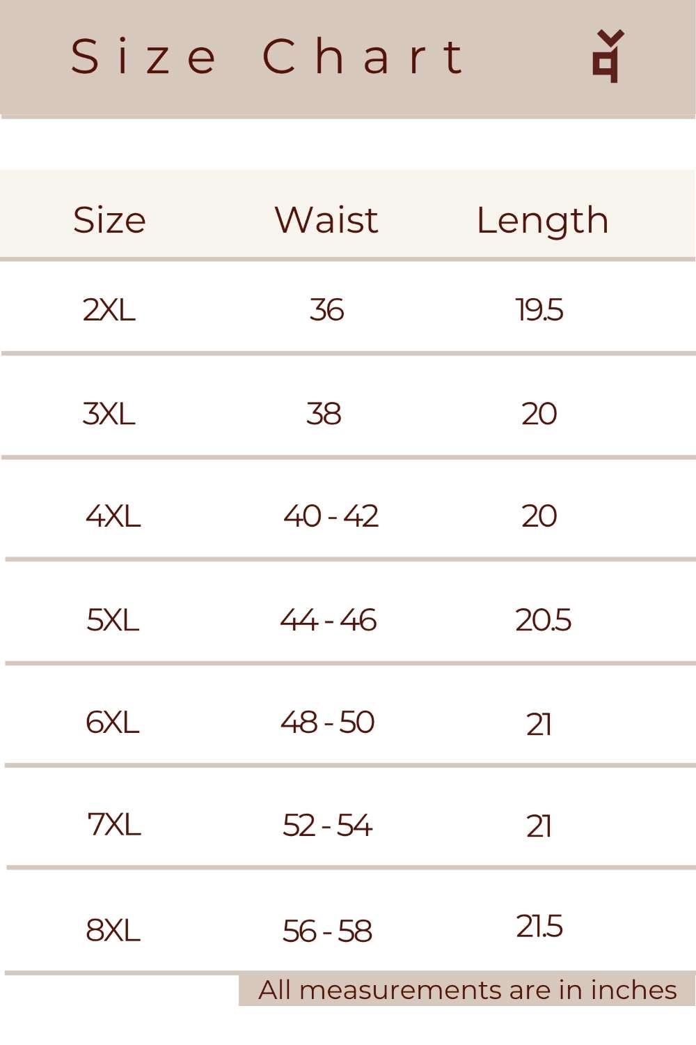waist 2xl 3xl 4xl 5xl 6xl 7xl 8xl 36 38 40 42 44 46 48 50 52 54 56 58 inches
