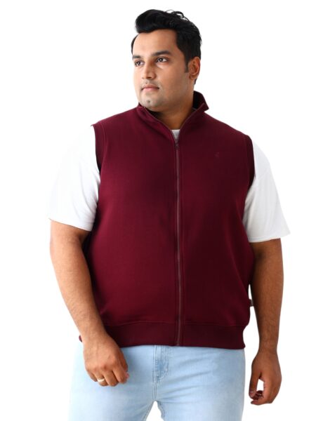 Men's Plus Size Sleeveless High Neck Sweatshirt - Burgundy