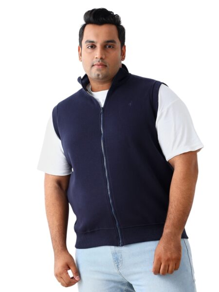 Men's Plus Size Sleeveless High Neck Sweatshirt - Navy
