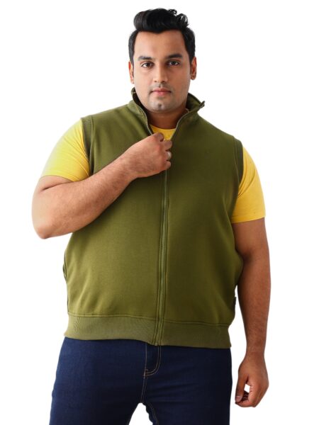 Men's Plus Size Sleeveless High Neck Sweatshirt - Olive