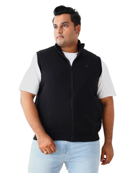 Men's Plus Size Sleeveless High Neck Sweatshirt - Black