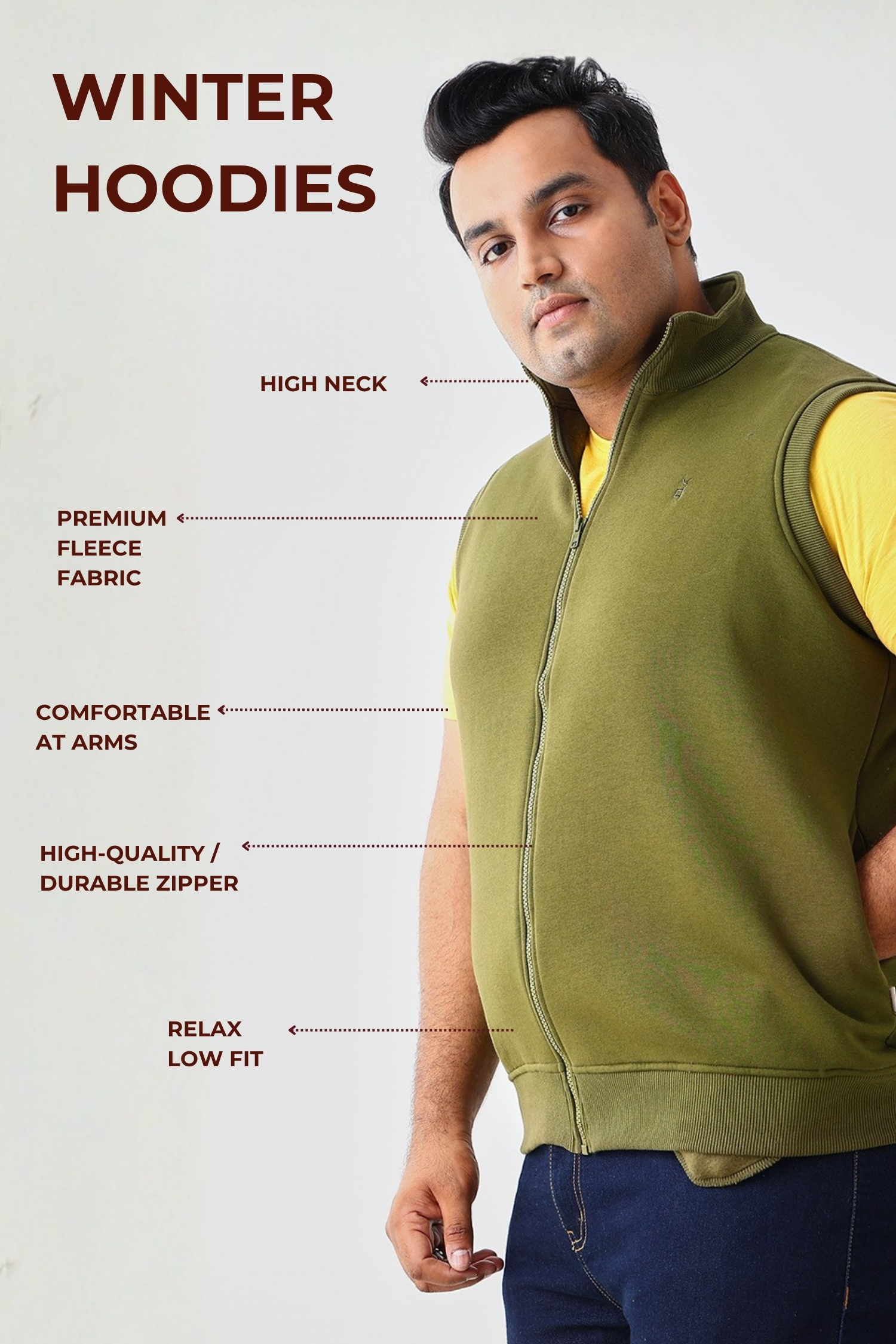 Men's Plus Size Sleeveless High Neck Sweatshirt - Image 8